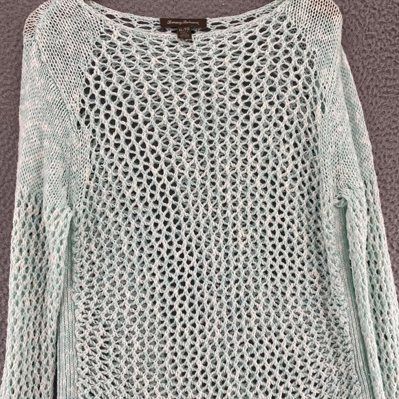 Tommy Bahama Sweater Womens Extra Large Blue Crochet Open Knit Linen Blend Beach - Picture 2 of 9